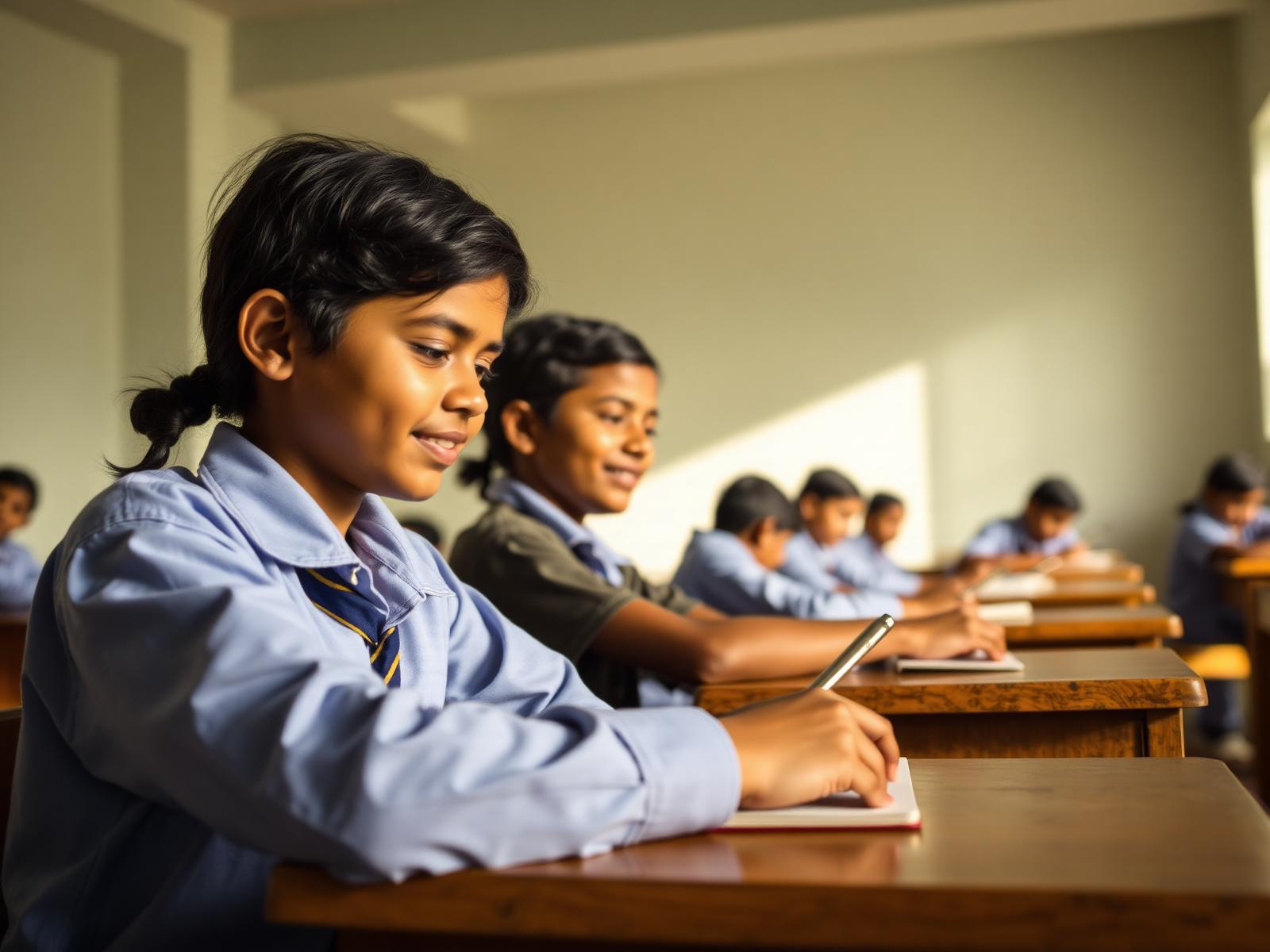 Students learning at Indura English School, Basmath